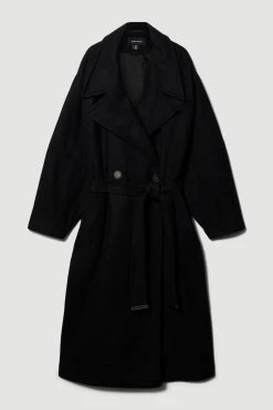 Karen Millen Italian Virgin Wool Raglan Sleeve Coat -Karen Millen shop black italian virgin wool raglan sleeve coat 1 2