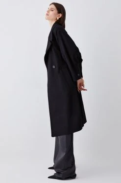 Karen Millen Italian Virgin Wool Raglan Sleeve Coat -Karen Millen shop black italian virgin wool raglan sleeve coat 1 4