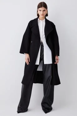 Karen Millen Italian Virgin Wool Raglan Sleeve Coat -Karen Millen shop black italian virgin wool raglan sleeve coat 1 5