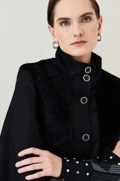 Karen Millen Italian Virgin Wool Shearling Mix Belted Cape