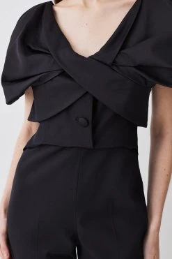 Karen Millen Italian Wool Blend Satin Couture Draped Jumpsuit -Karen Millen shop black italian wool blend satin couture draped jumpsuit 1 1