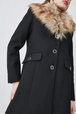 Karen Millen Italian Wool Mix Faux Fur Collar Short Coat -Karen Millen shop black italian wool mix faux fur collar short coat 1