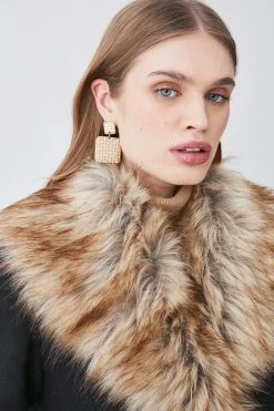 Karen Millen Italian Wool Mix Faux Fur Collar Short Coat -Karen Millen shop black italian wool mix faux fur collar short coat 3