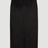 Karen Millen Jersey Crepe Midi Front Split Skirt -Karen Millen shop black jersey crepe midi front split skirt