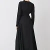 Karen Millen Keyhole Crepe Soft Tailored Split Detail Maxi Dress -Karen Millen shop black keyhole crepe soft tailored split detail maxi dress