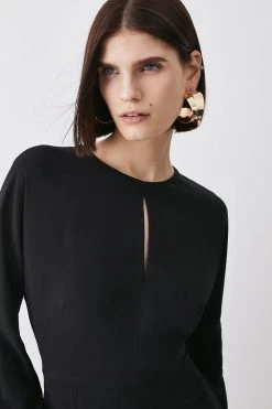 Karen Millen Keyhole Crepe Soft Tailored Split Detail Maxi Dress -Karen Millen shop black keyhole crepe soft tailored split detail maxi dress 4