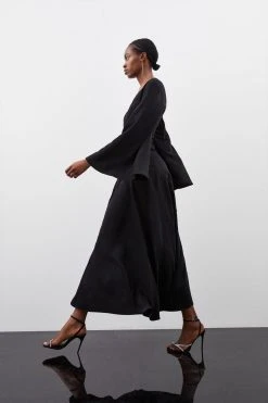 Karen Millen Kimono Sleeve Woven High Low Maxi Dress -Karen Millen shop black kimono sleeve woven high low maxi dress 1 4