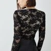 Karen Millen Lace V Neck Long Sleeve Bodysuit -Karen Millen shop black lace v neck long sleeve bodysuit