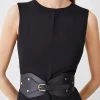 Karen Millen Leather And Elastic Wide Waist Belt -Karen Millen shop black leather and elastic wide waist belt