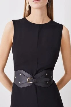 Karen Millen Leather And Elastic Wide Waist Belt