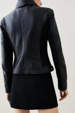 Karen Millen Leather And Ponte Biker Jacket 9 Karen Millen Leather And Ponte Biker Jacket -Karen Millen shop black leather and ponte biker jacket 1 1