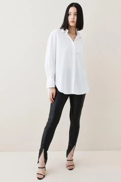 Karen Millen Leather And Ponte Quilt Detail Leggings -Karen Millen shop black leather and ponte quilt detail leggings 1