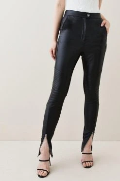 Karen Millen Leather And Ponte Quilt Detail Leggings -Karen Millen shop black leather and ponte quilt detail leggings 2