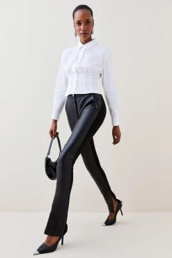 Karen Millen Leather And Ponte Skinny Trouser -Karen Millen shop black leather and ponte skinny trouser 2