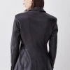 Karen Millen Leather Asymmetric Single Breasted Blazer 1 Karen Millen Leather Asymmetric Single Breasted Blazer -Karen Millen shop black leather asymmetric single breasted blazer
