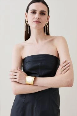 Karen Millen Leather Bandeau Pencil Midi Dress -Karen Millen shop black leather bandeau pencil midi dress 1