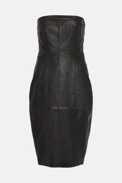 Karen Millen Leather Bandeau Pencil Midi Dress -Karen Millen shop black leather bandeau pencil midi dress 3
