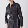 Karen Millen Leather Belted Fitted Shirt Jacket -Karen Millen shop black leather belted fitted shirt jacket
