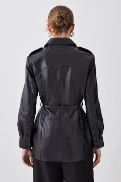 Karen Millen Leather Belted Fitted Shirt Jacket 10 Karen Millen Leather Belted Fitted Shirt Jacket -Karen Millen shop black leather belted fitted shirt jacket 2