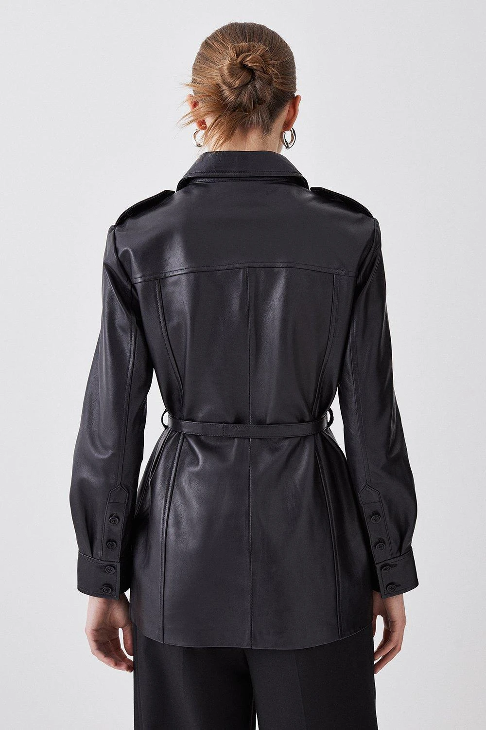 Karen Millen Leather Belted Fitted Shirt Jacket 5 Karen Millen Leather Belted Fitted Shirt Jacket - Image 3
