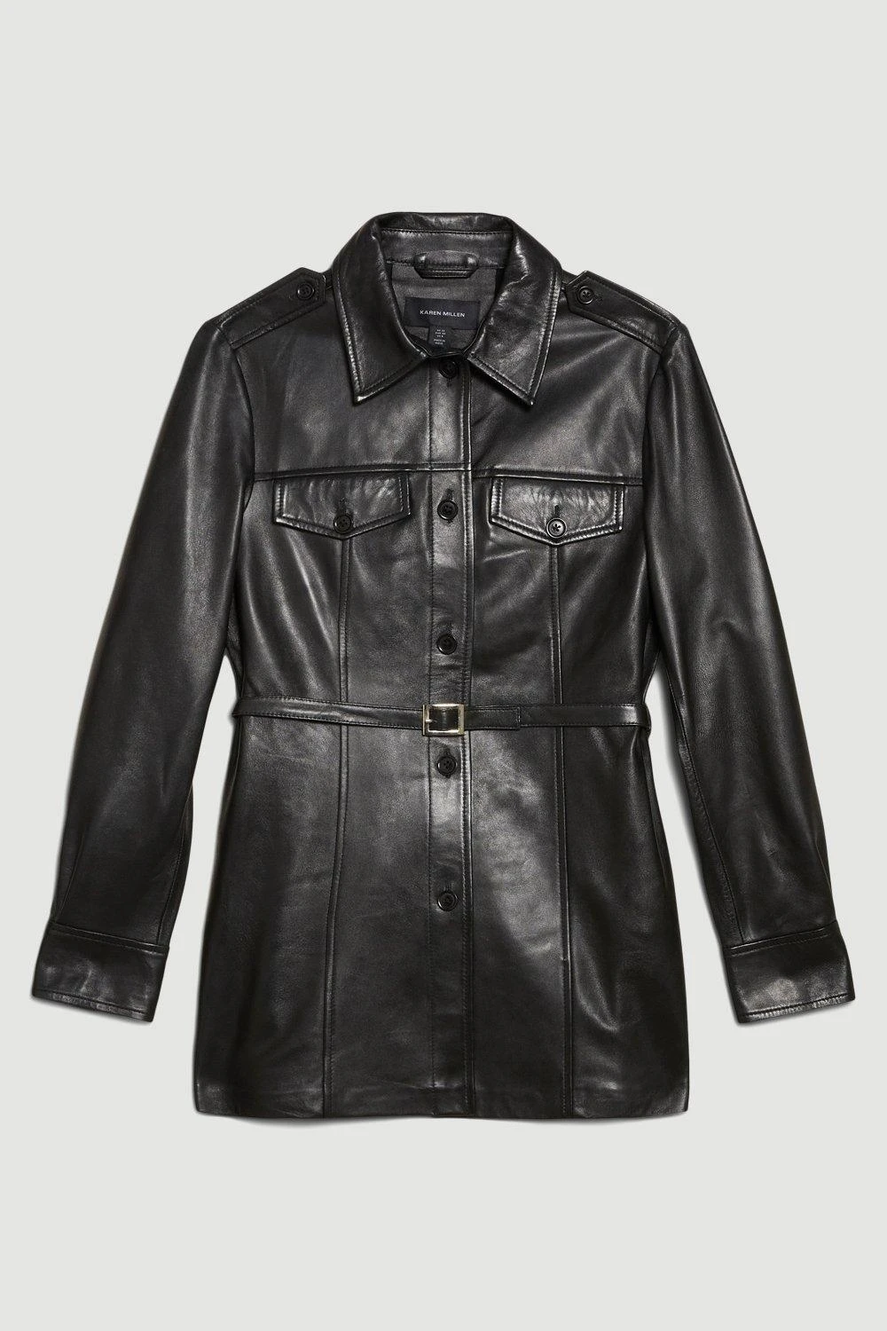 Karen Millen Leather Belted Fitted Shirt Jacket 7 Karen Millen Leather Belted Fitted Shirt Jacket - Image 5