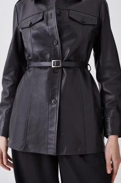 Karen Millen Leather Belted Fitted Shirt Jacket 13 Karen Millen Leather Belted Fitted Shirt Jacket -Karen Millen shop black leather belted fitted shirt jacket 5