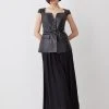 Karen Millen Leather Belted Pleat Skirt Midi Dress -Karen Millen shop black leather belted pleat skirt midi dress