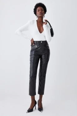 Karen Millen Leather Biker & Zip Detail Cuff Slim Leg Trouser 11 Karen Millen Leather Biker & Zip Detail Cuff Slim Leg Trouser -Karen Millen shop black leather biker zip detail cuff slim leg trouser 1 3