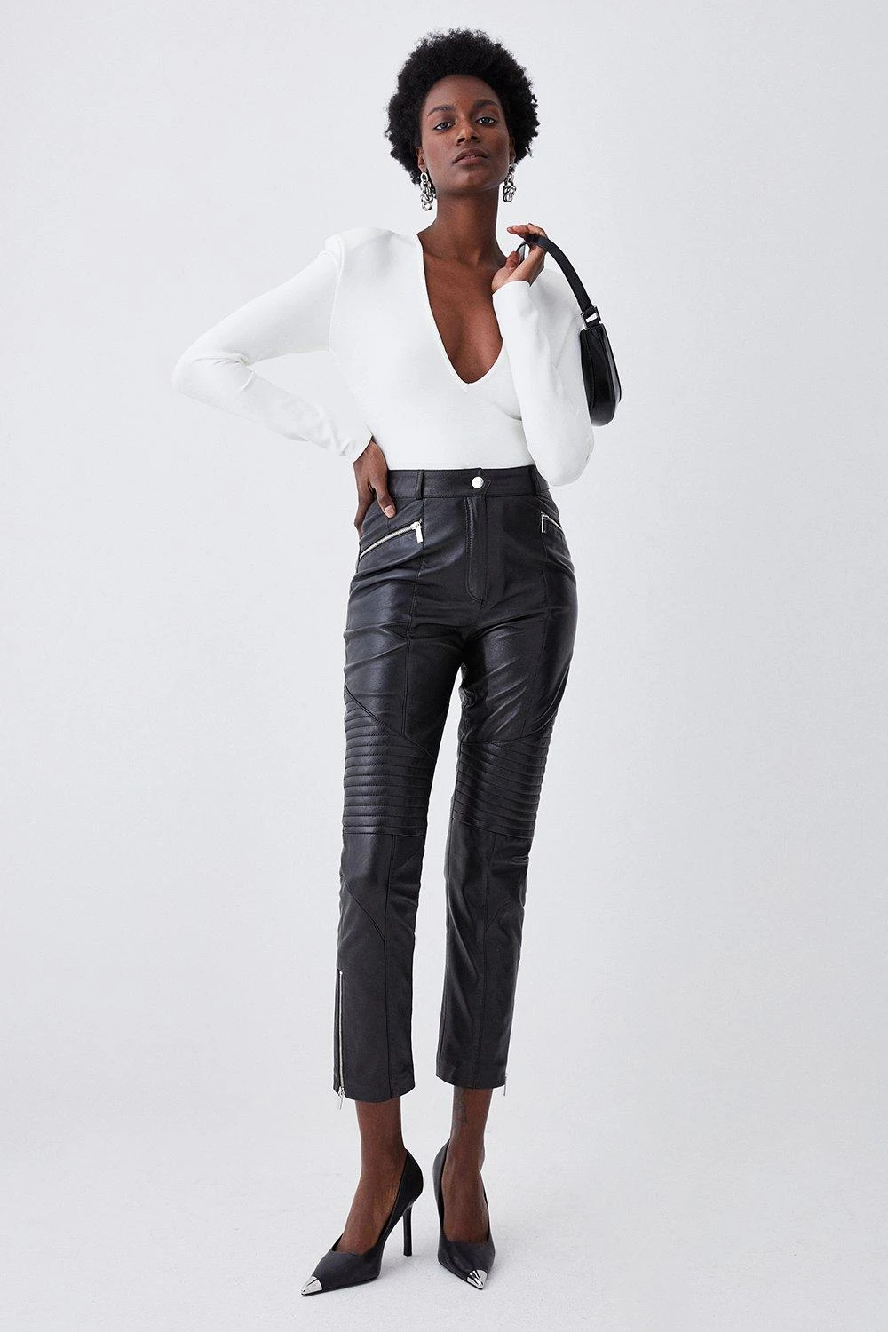 Karen Millen Leather Biker & Zip Detail Cuff Slim Leg Trouser 6 Karen Millen Leather Biker & Zip Detail Cuff Slim Leg Trouser - Image 4