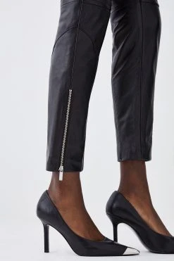 Karen Millen Leather Biker & Zip Detail Cuff Slim Leg Trouser 12 Karen Millen Leather Biker & Zip Detail Cuff Slim Leg Trouser -Karen Millen shop black leather biker zip detail cuff slim leg trouser 1 4