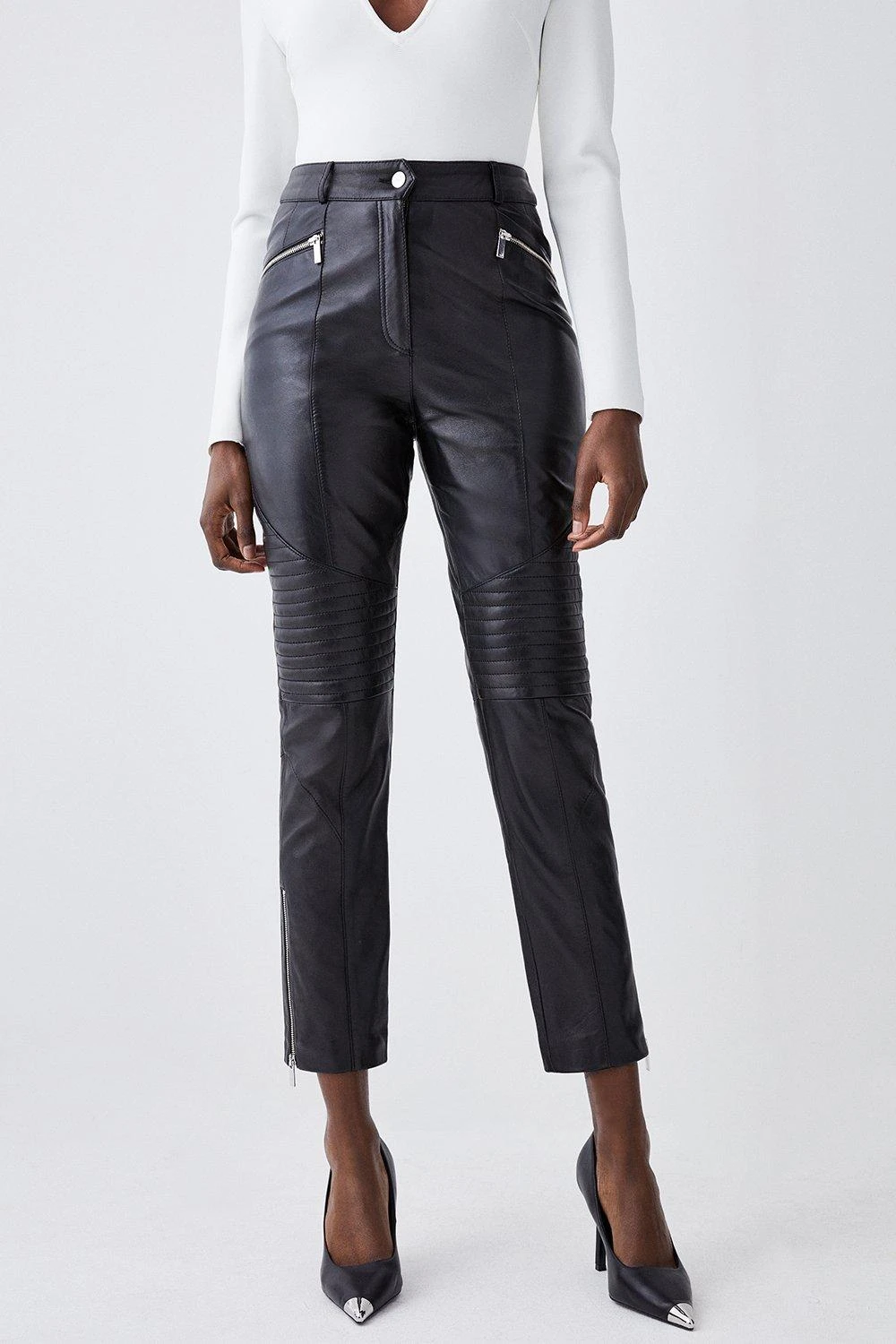 Karen Millen Leather Biker & Zip Detail Cuff Slim Leg Trouser 8 Karen Millen Leather Biker & Zip Detail Cuff Slim Leg Trouser - Image 6