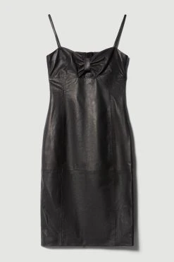 Karen Millen Leather Bow Midi Pencil Dres -Karen Millen shop black leather bow midi pencil dres 2