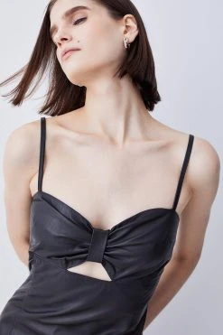 Karen Millen Leather Bow Midi Pencil Dres -Karen Millen shop black leather bow midi pencil dres 3