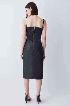 Karen Millen Leather Bow Midi Pencil Dres -Karen Millen shop black leather bow midi pencil dres 4