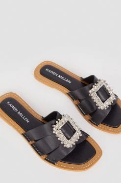 Karen Millen Leather Brooch Slip On Mule