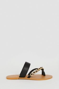 Karen Millen Leather Buckle Detail Strap Sandal -Karen Millen shop black leather buckle detail strap sandal 1 3