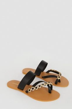 Karen Millen Leather Buckle Detail Strap Sandal -Karen Millen shop black leather buckle detail strap sandal 1 4