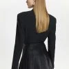 Karen Millen Leather Buckle Side Pleated Mini Skirt -Karen Millen shop black leather buckle side pleated mini skirt