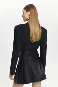 Karen Millen Leather Buckle Side Pleated Mini Skirt