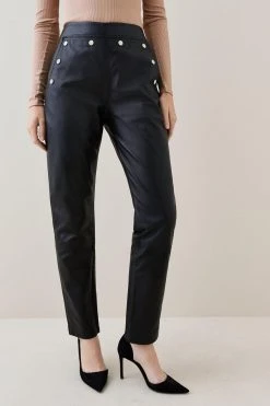 Karen Millen Leather Button Detail Trouser -Karen Millen shop black leather button detail trouser 2