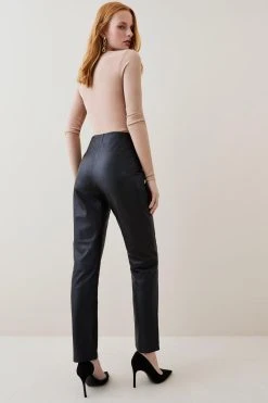 Karen Millen Leather Button Detail Trouser -Karen Millen shop black leather button detail trouser 3