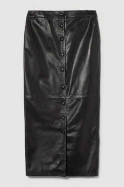 Karen Millen Leather Button Front Maxi Skirt