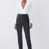 Karen Millen Leather Button Pocket Detail Zip Hem Slim Leg -Karen Millen shop black leather button pocket detail zip hem slim leg