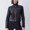 Karen Millen Leather Clean Collarless Biker Jacket -Karen Millen shop black leather clean collarless biker jacket