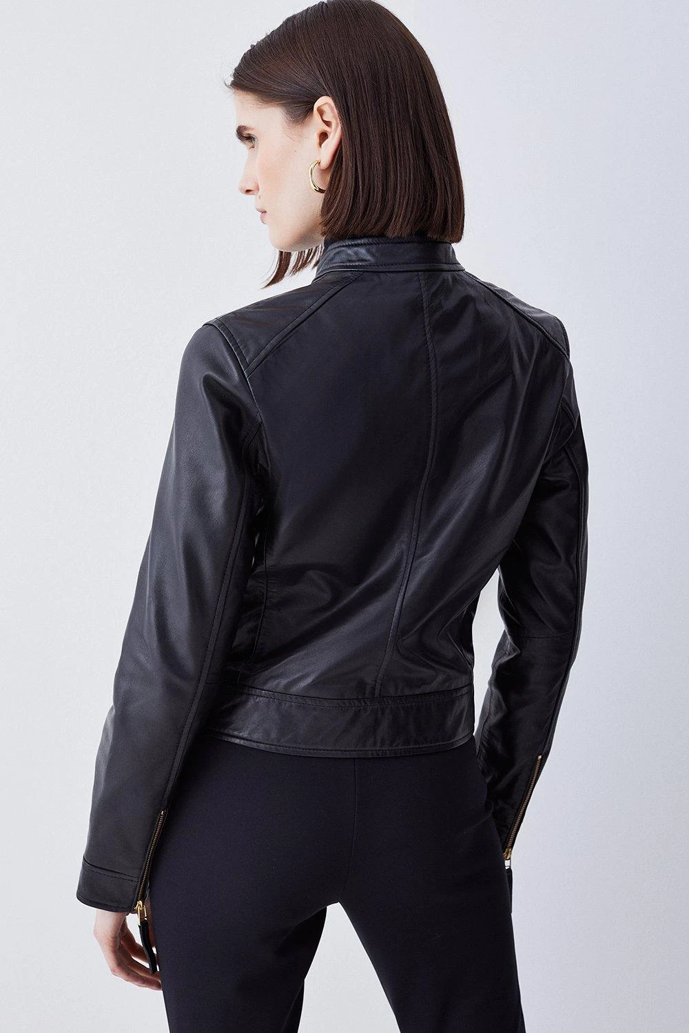 Karen Millen Leather Clean Collarless Biker Jacket 5 Karen Millen Leather Clean Collarless Biker Jacket - Image 3