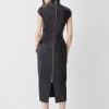 Karen Millen Leather Contouring Cap Sleeve Midi Dress -Karen Millen shop black leather contouring cap sleeve midi dress