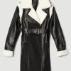 Karen Millen Leather & Contrast Shearling Biker Coat