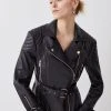 Karen Millen Leather Contrast Textured Panels Biker Jacket 2 Karen Millen Leather Contrast Textured Panels Biker Jacket -Karen Millen shop black leather contrast textured panels biker jacket