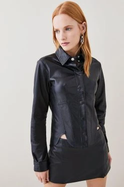 Karen Millen Leather Corset Shirt 12 Karen Millen Leather Corset Shirt -Karen Millen shop black leather corset shirt 1 3