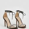 Karen Millen Leather Diamante Ankle Tie Heeled Sandal